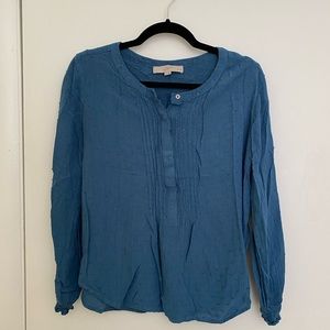 LOFT Teal Blue Long Sleeve Blouse, Size Large Petite